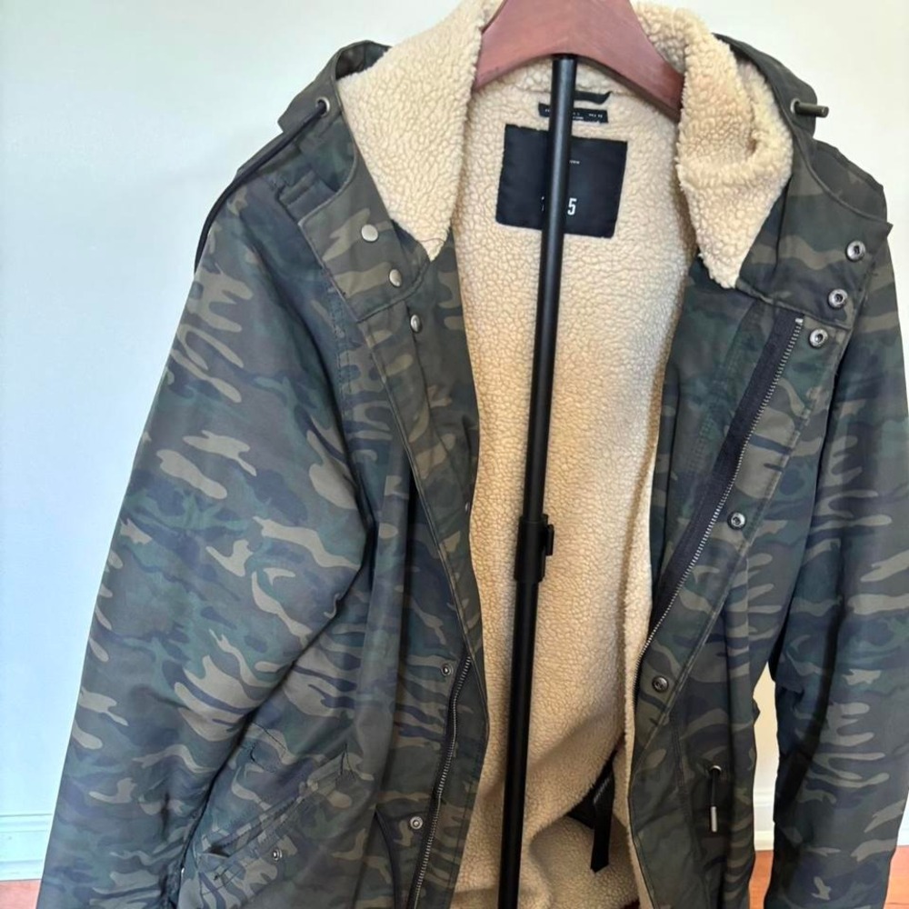 1975 Original Denim Camo Parka‎ Jacket L Sherpa Lined Streetwear EUC
